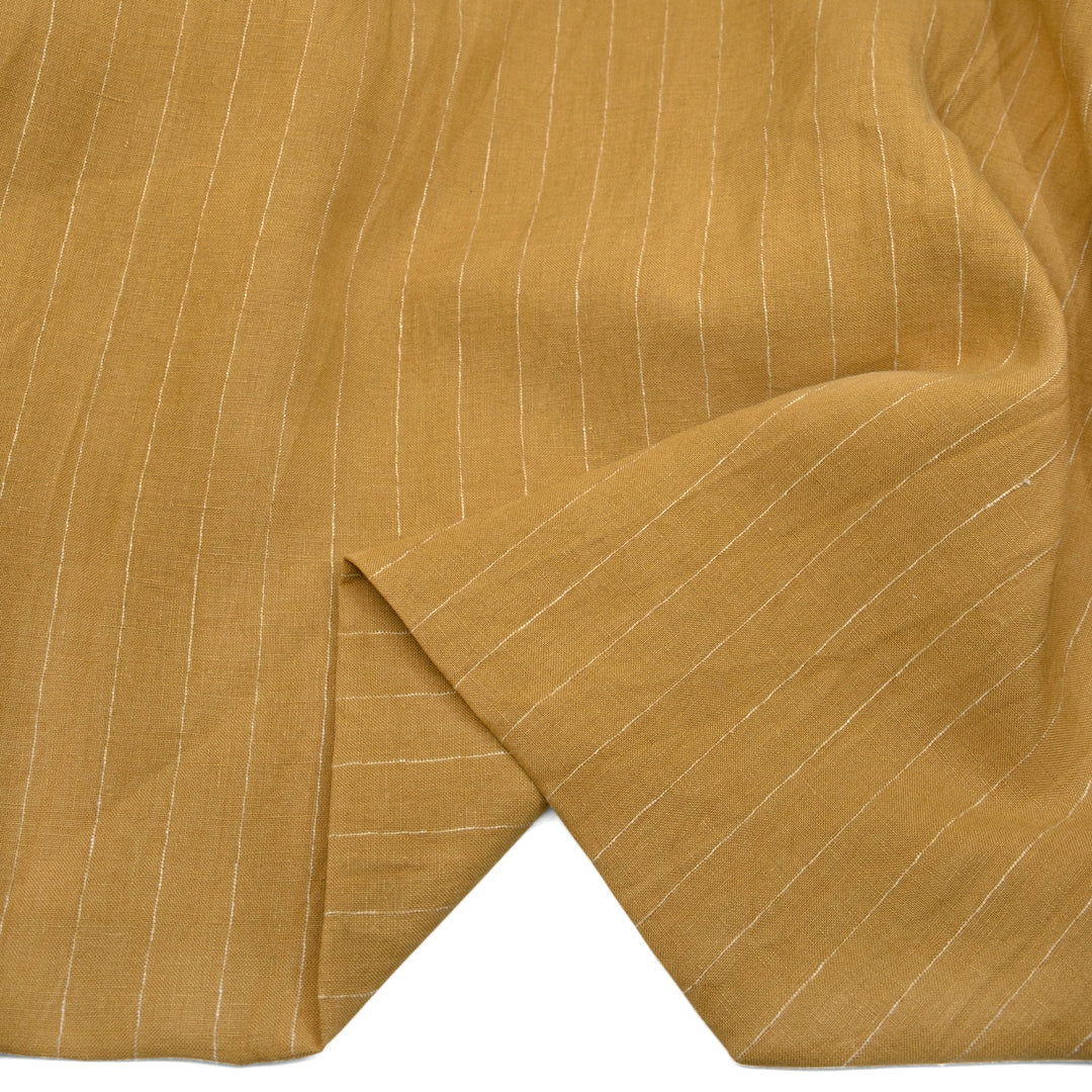 Rustic Stripe Yarn Dyed Linen - Hay/White | Blackbird Fabrics