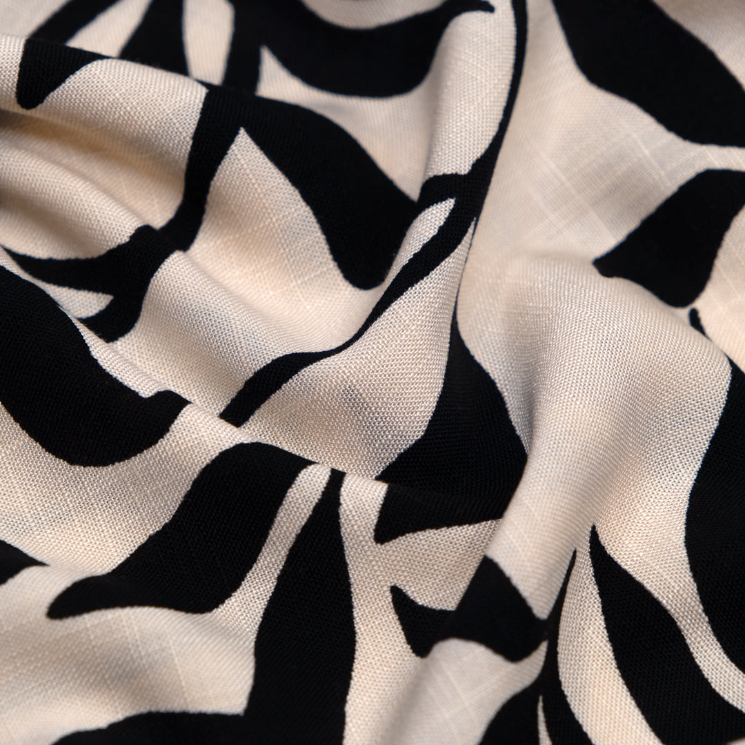 Silhouette Rayon Slub - Parchment/Black | Blackbird Fabrics