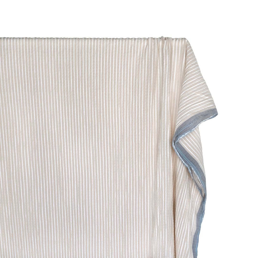 Striped Cotton Lyocell Blend Seersucker - Cashew/White | Blackbird Fabrics