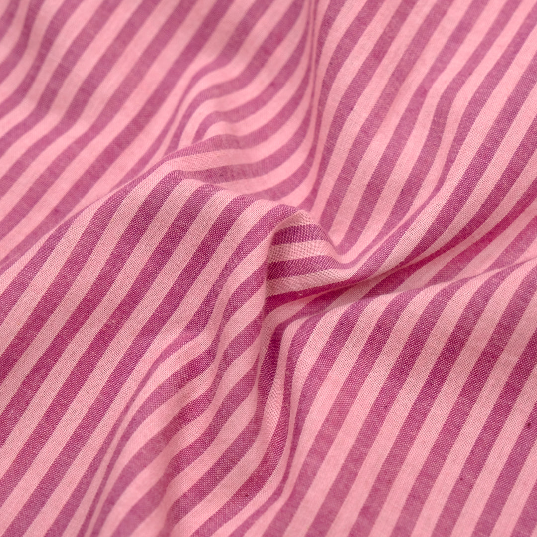 Striped Lightweight Handwoven Cotton - Rose/Camellia | Blackbird Fabrics