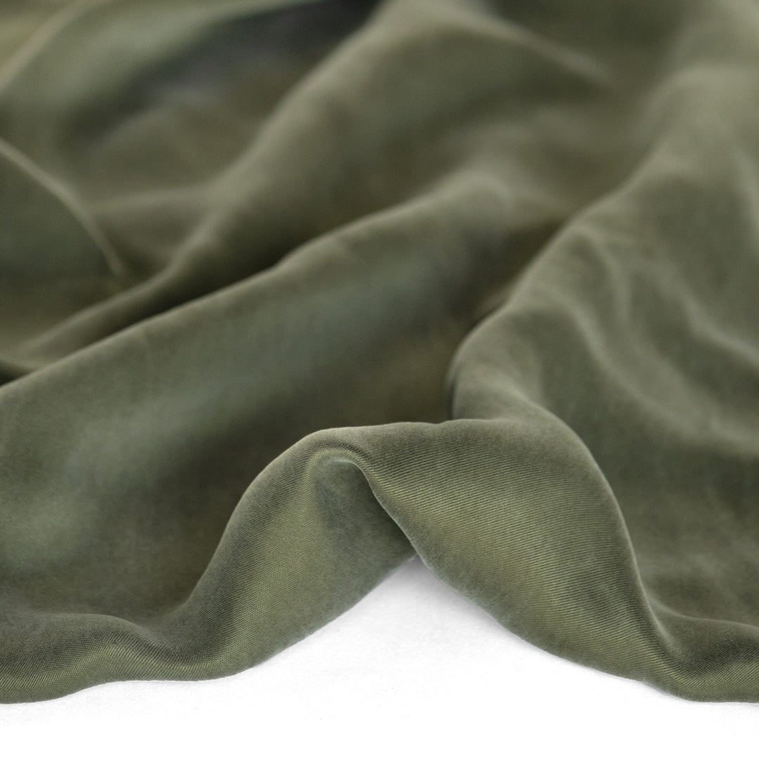 Velvety Sandwashed Cupro in Olive | Blackbird Fabrics