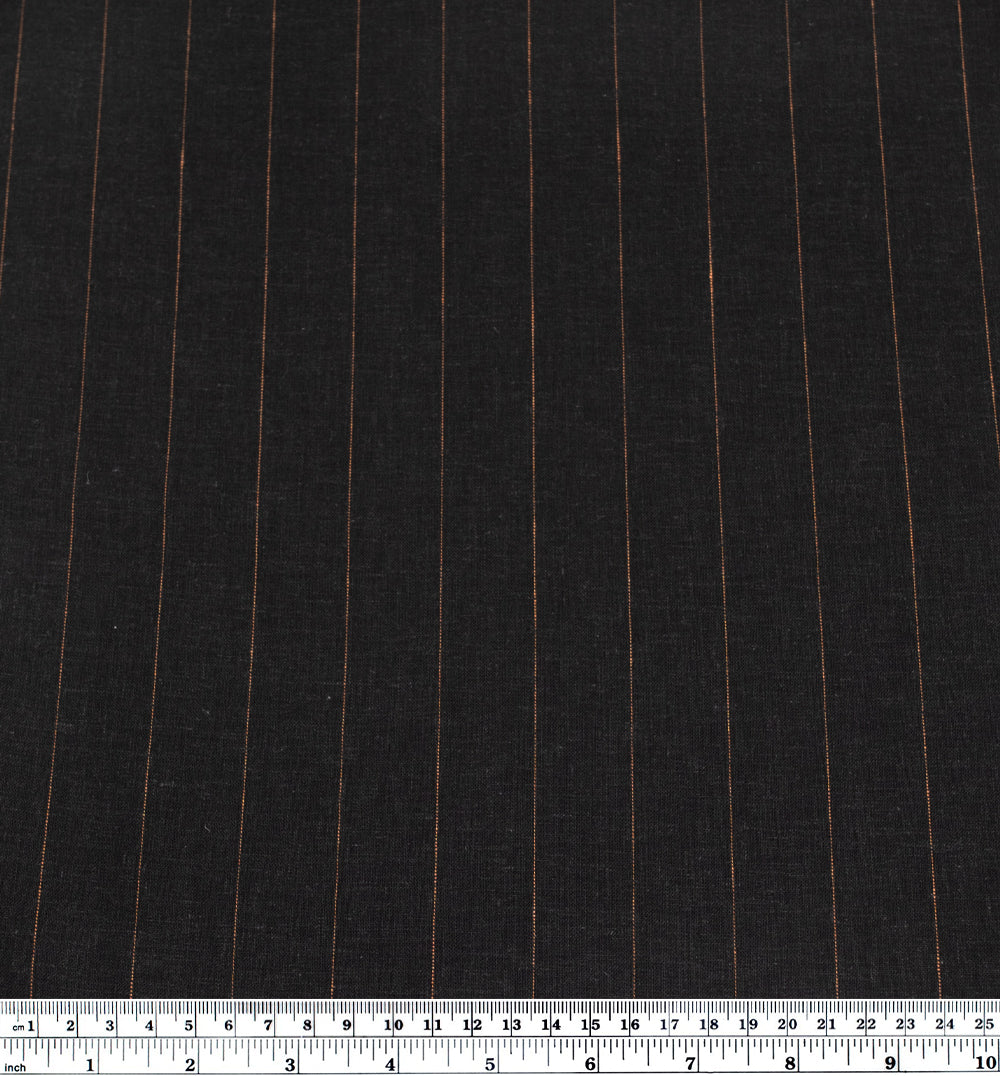 Wide Pinstripe Linen Viscose Voile - Black/Rust | Blackbird Fabrics
