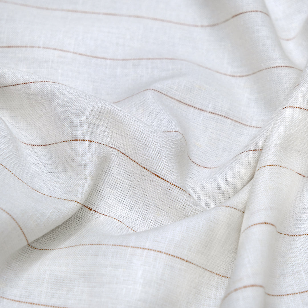 Wide Pinstripe Linen Viscose Voile - Ivory/Rust | Blackbird Fabrics