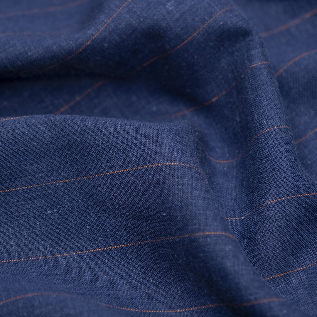 Wide Pinstripe Linen Viscose Voile - Navy/Rust | Blackbird Fabrics