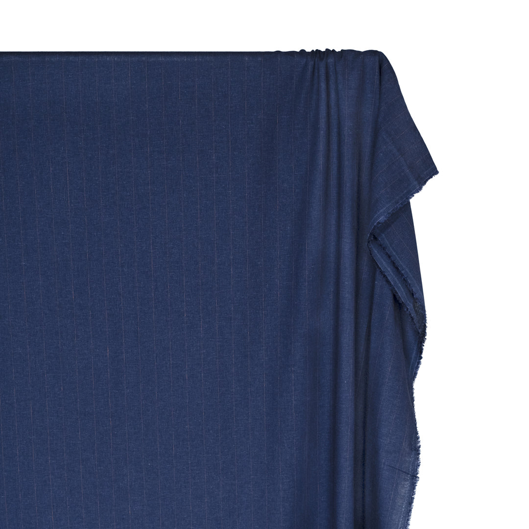 Wide Pinstripe Linen Viscose Voile - Navy/Rust | Blackbird Fabrics