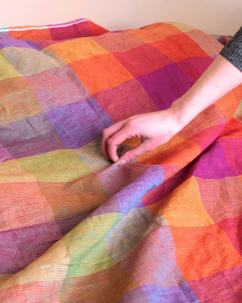 Prism Check YarnDyed Linen Rainbow Blackbird Fabrics