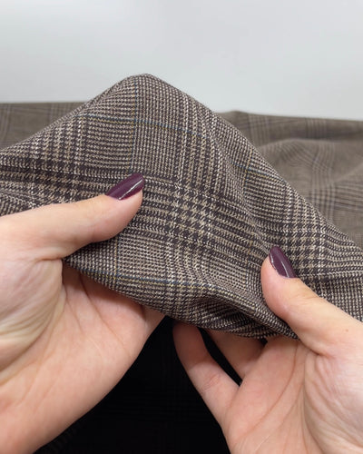 Archival Brushed Glen Plaid Suiting - Espresso/Cream/Lagoon | Blackbird Fabrics