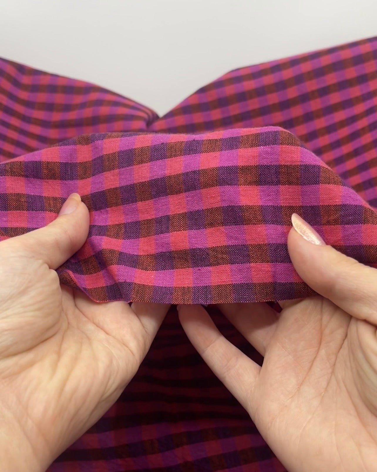 Check Handwoven Cotton - Cactus Flower/Guava/Black | Blackbird Fabrics