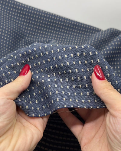 Dashed Organic Cotton Hemp Jacquard - Antique Blue/Marzipan | Blackbird Fabrics