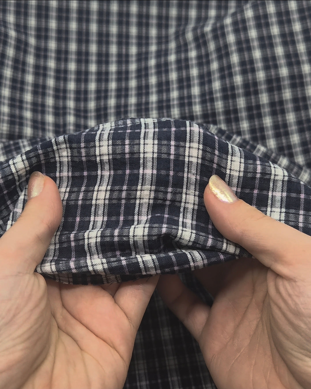 Daytrip Plaid Poly Cotton Seersucker - Midnight Blue | Blackbird Fabrics