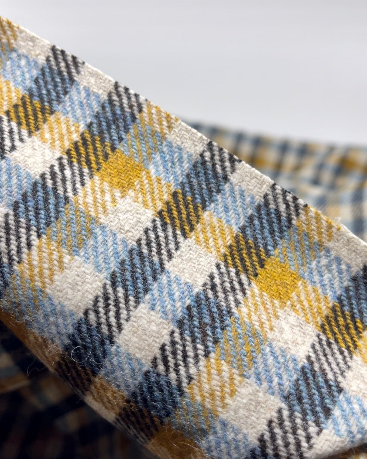 Deadstock Check Wool Blend Twill - Oatmeal/Antique Gold/ Bluestone | Blackbird Fabrics