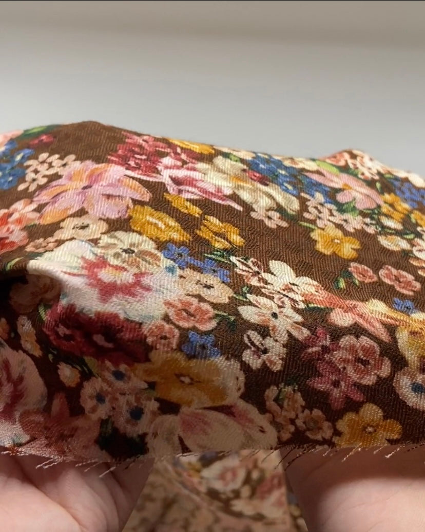 Deadstock Darling Wildflowers Viscose Dobby - Cocoa/Blush/Ochre | Blackbird Fabrics
