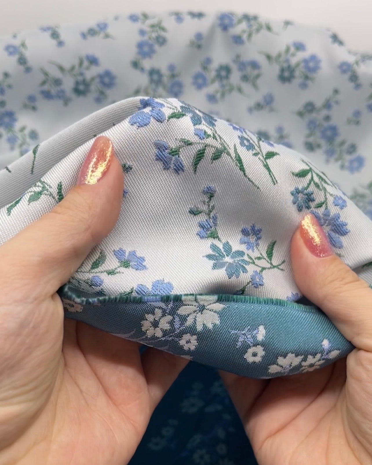 Deadstock Florette Poly Jacquard - Icicle/Waterfall | Blackbird Fabrics