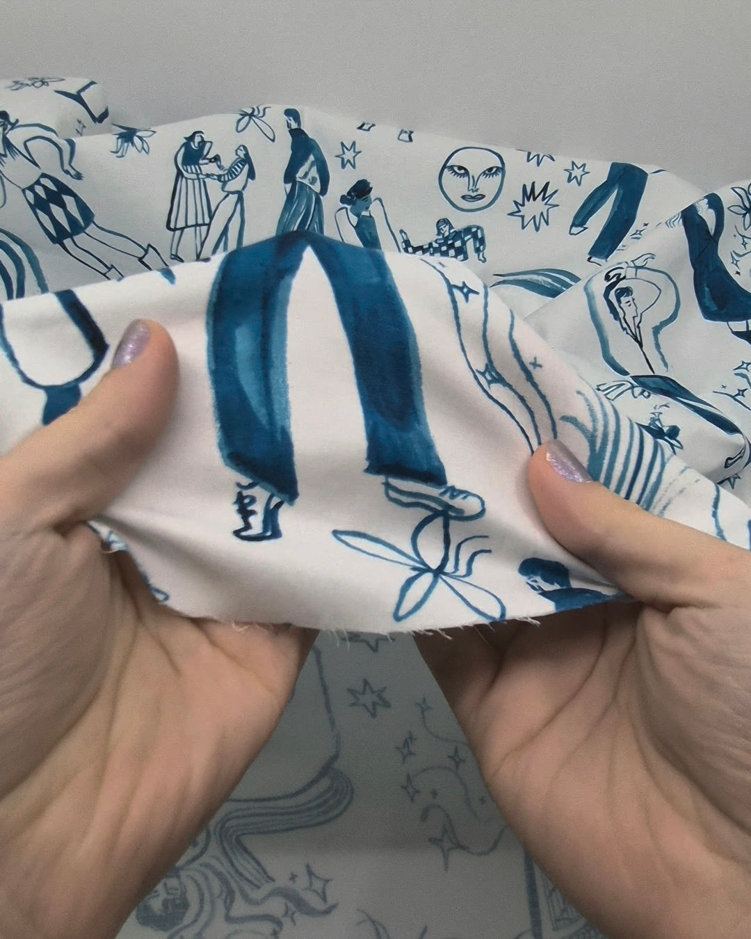 Deadstock Join The Party Stretch Cotton Sateen - White/Ocean | Blackbird Fabrics