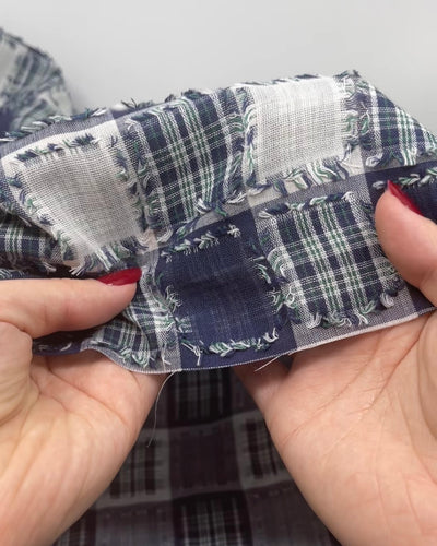 Deadstock Plaid Cotton Jacquard - Navy/White/Multi | Blackbird Fabrics