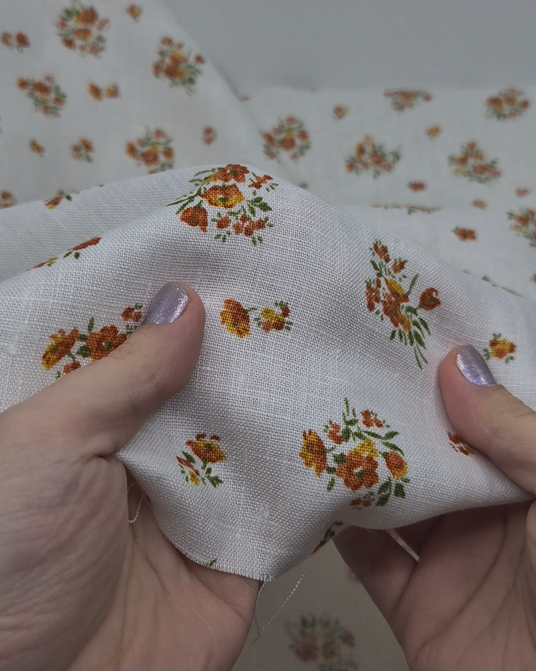 Deadstock Seedling Linen - White/Tangerine | Blackbird Fabrics