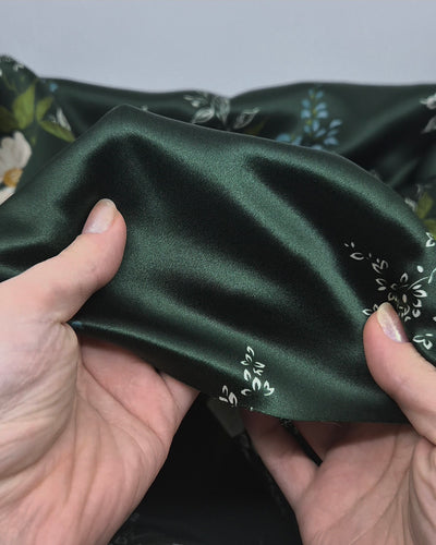 Deadstock Soirée Silk Charmeuse - Forest/Parchment | Blackbird Fabrics