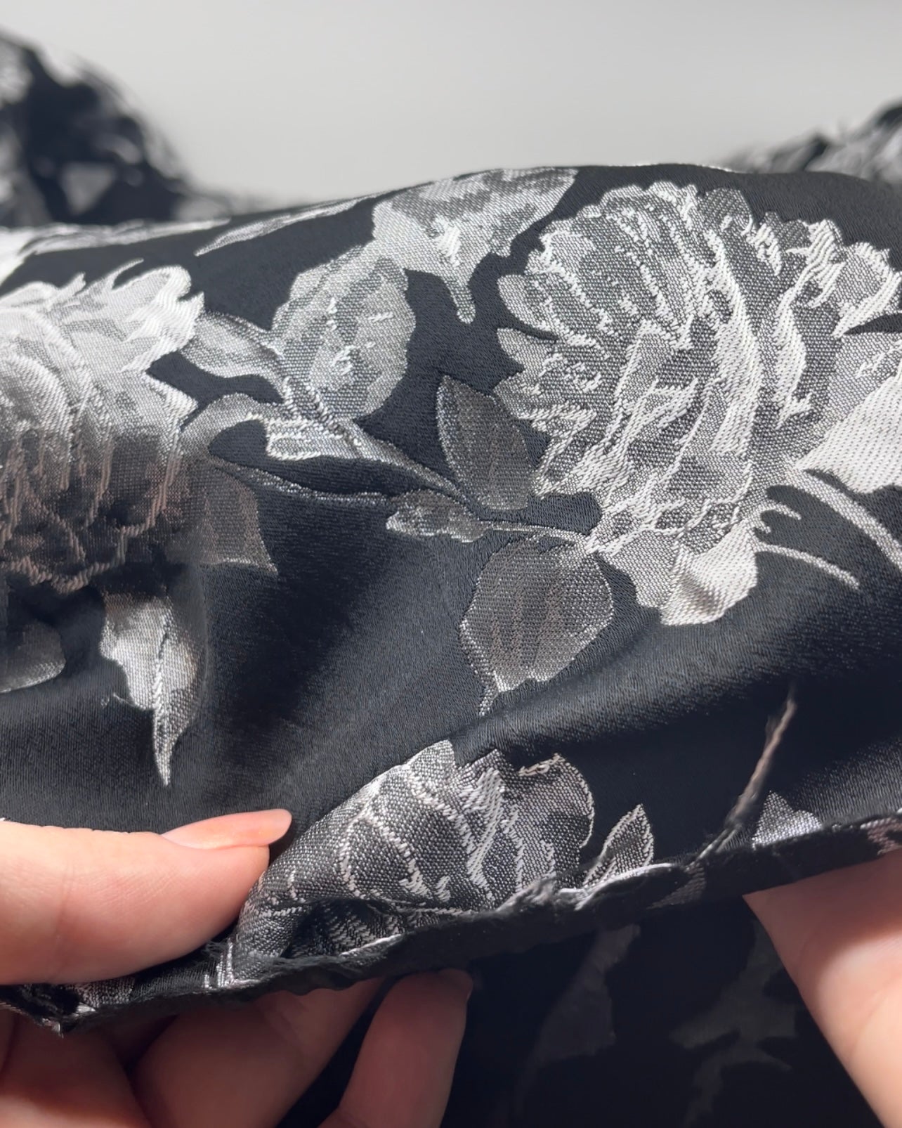 Deadstock Gilded Rose Jacquard - Black/Silver | Blackbird Fabrics