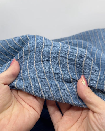 Farmhouse Wide Stripe Linen Rayon - Canal/Pebble | Blackbird Fabrics