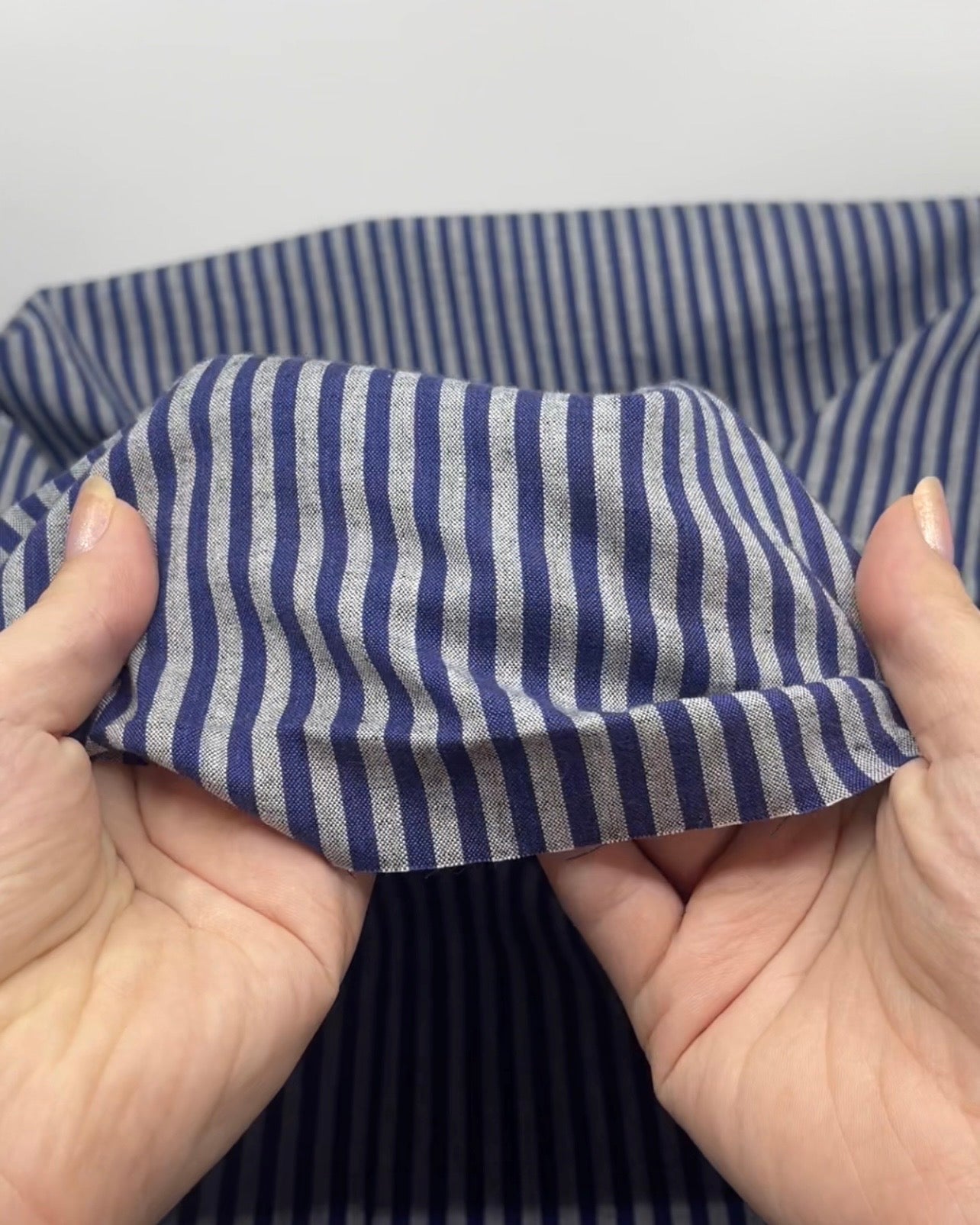 Fine Stripe Lightweight Handwoven Cotton - Indigo/Ivory | Blackbird Fabrics