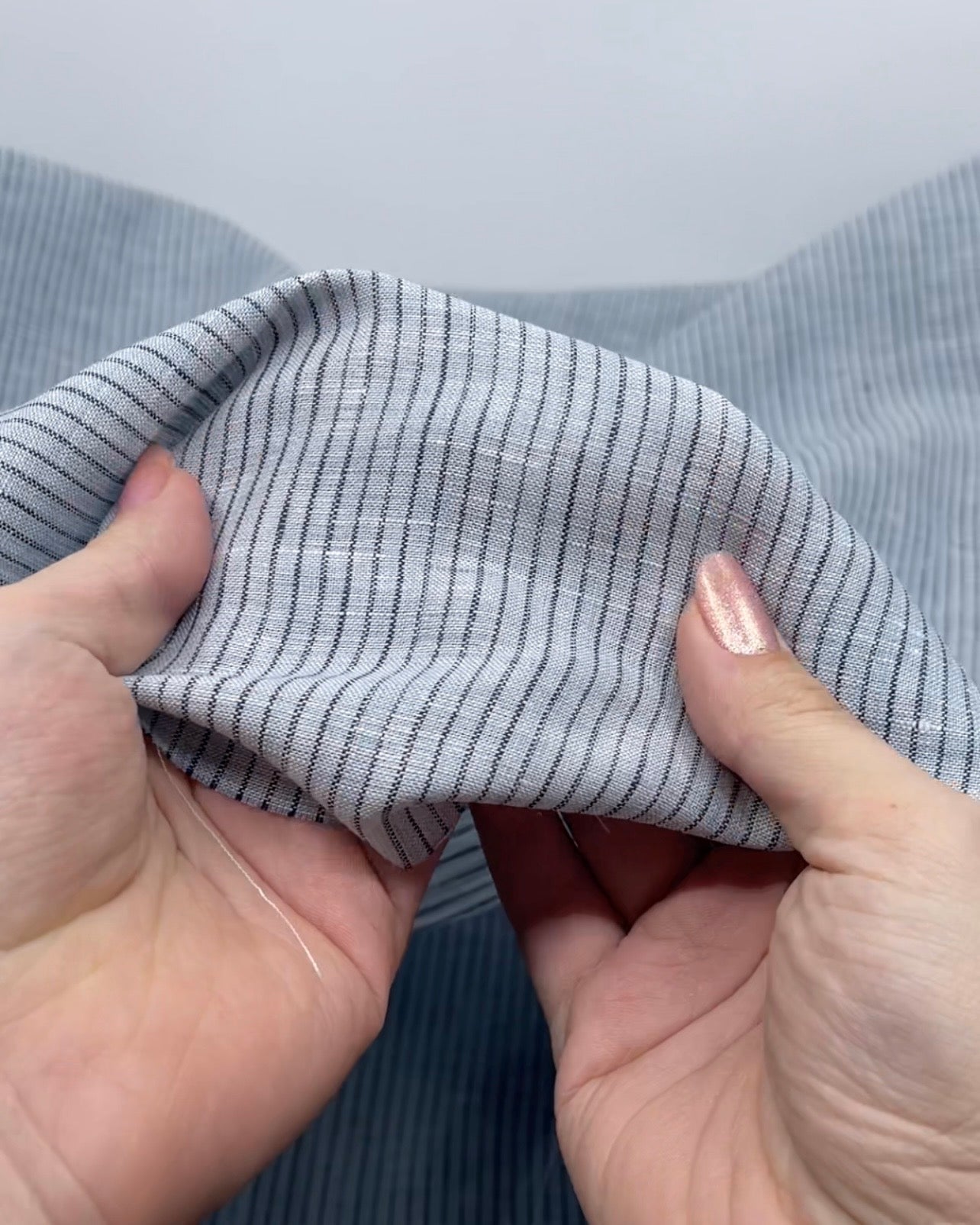 Fine Stripe Lightweight Linen - Ice Blue | Blackbird Fabrics