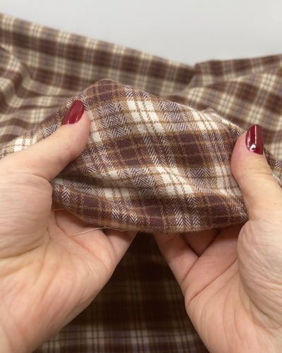 Fireside Plaid Cotton Flannel Shirting - Ivory/Maroon/Cork | Blackbird Fabrics