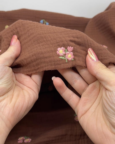 Floret Embroidered Cotton Double Gauze - Baked Clay/Multi | Blackbird Fabrics