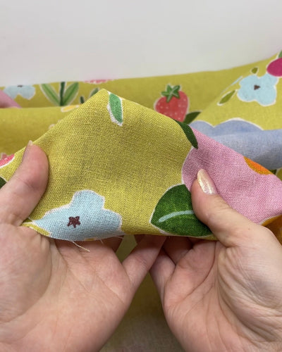 Fruity Floral Linen Viscose Blend - Peashoot/Multi | Blackbird Fabrics