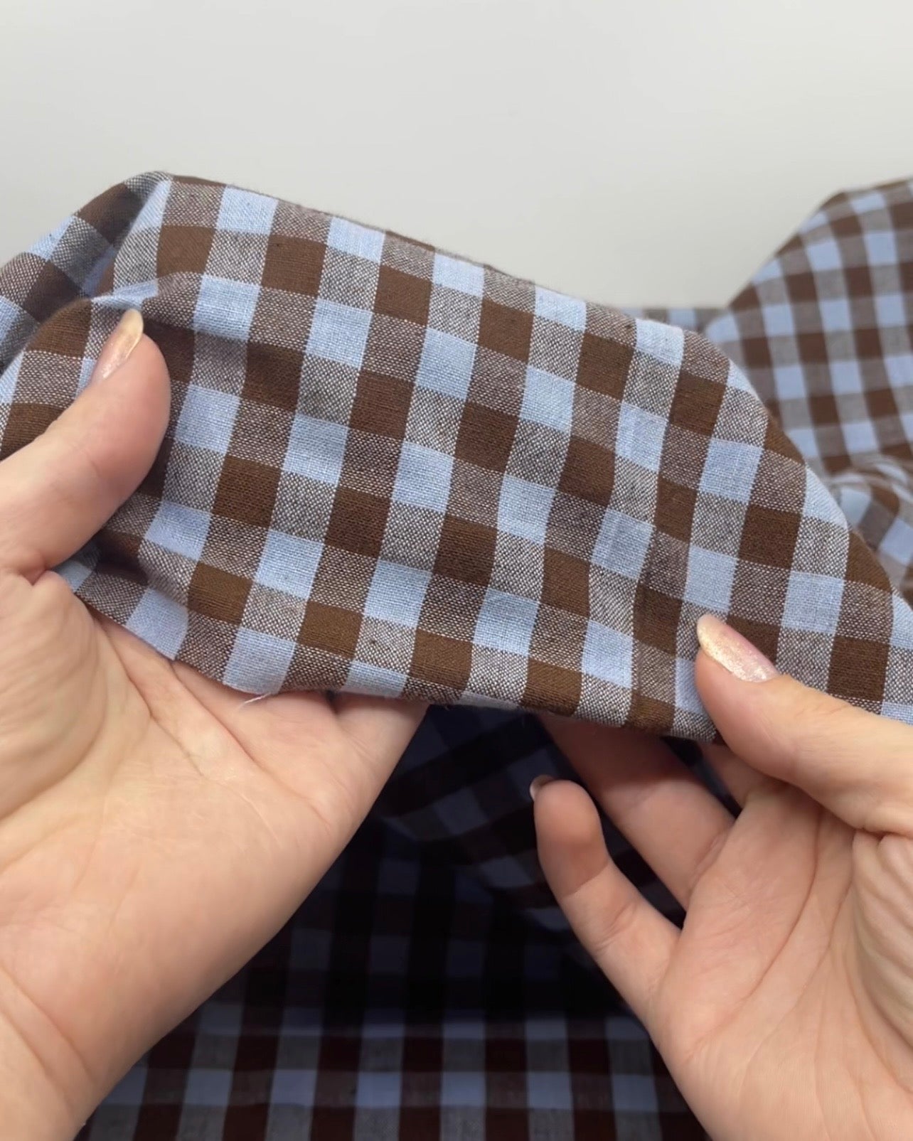Gingham Handwoven Cotton - Baby Blue/Brownie | Blackbird Fabrics