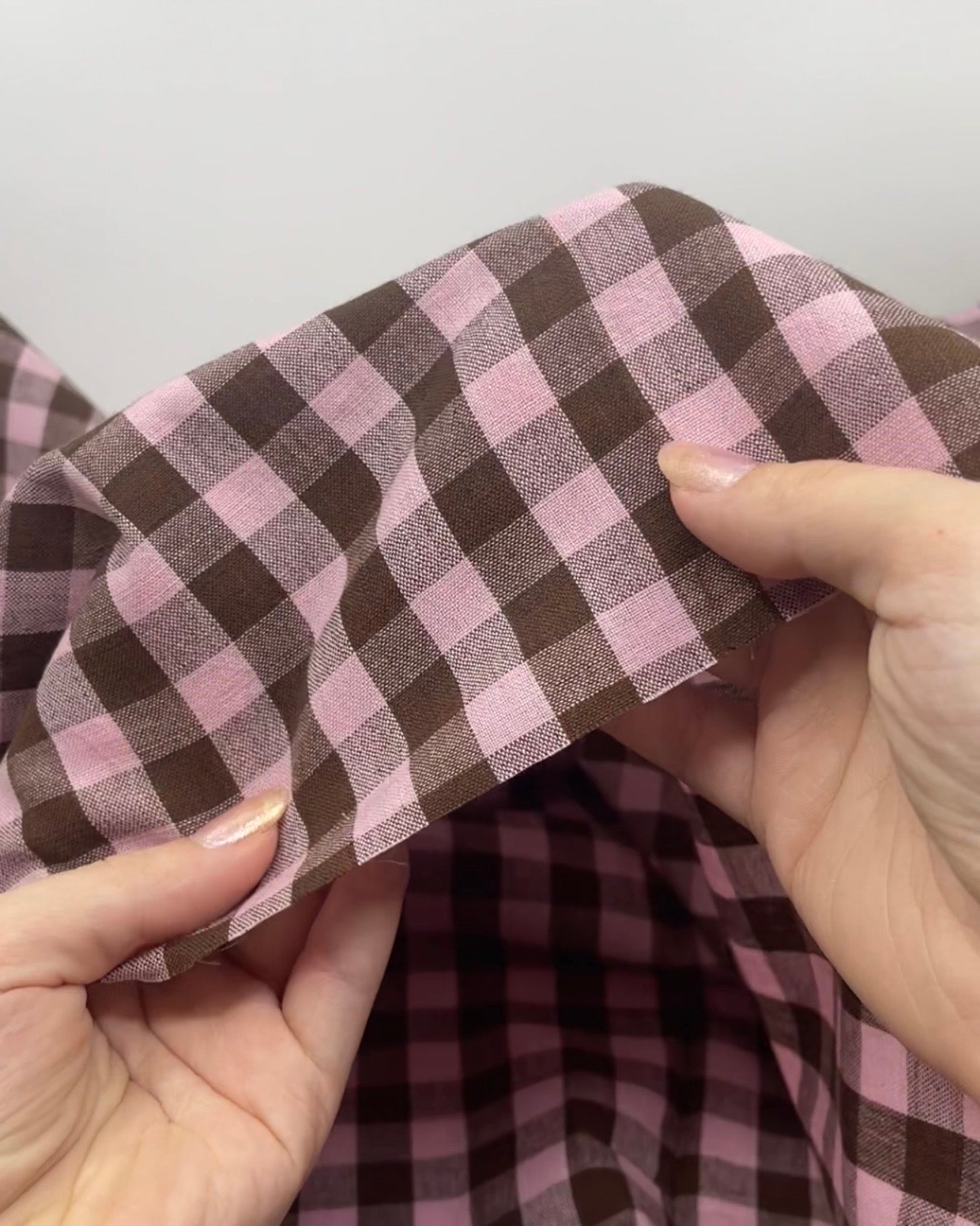 Gingham Handwoven Cotton - Pale Pink/Chocolate | Blackbird Fabrics