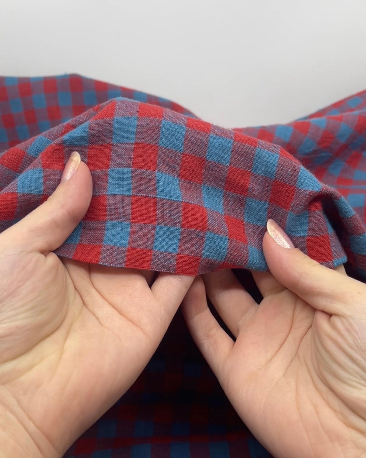 Gingham Handwoven Khadi Cotton - Nectarine/Waterfall | Blackbird Fabrics