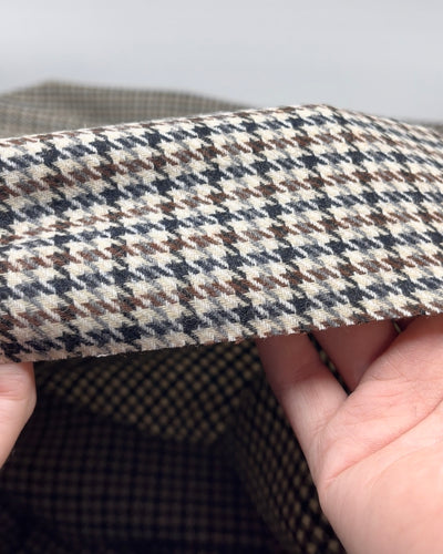 Houndstooth Wool Poly Suiting - Ivory/Chocolate/Charcoal | Blackbird Fabrics