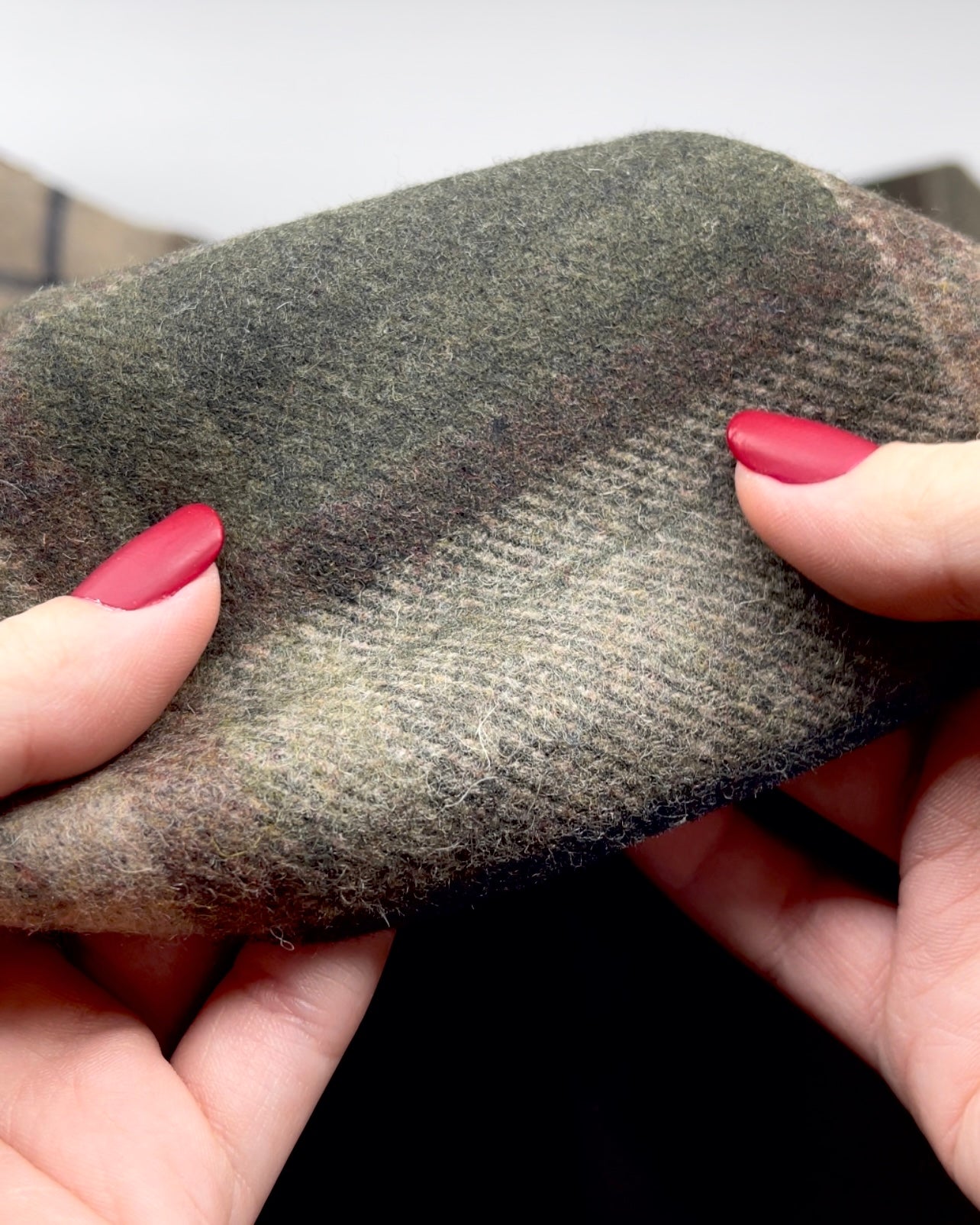 Lightweight Plaid Poly Wool Coating - Sand/Forest | Blackbird Fabrics