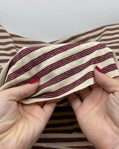 Peppermint Stripe Hemp Blend Jersey - Shell/Cranberry | Blackbird Fabrics