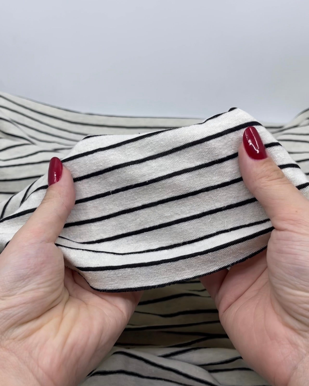 Pinstripe Hemp Blend Jersey - White/Black | Blackbird Fabrics