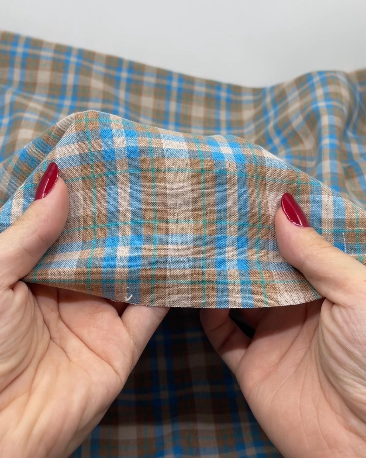 Plaid Hemp Lyocell Blend - Biscuit/Capri | Blackbird Fabrics