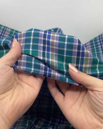 Plaid Lightweight Handwoven Cotton - Emerald/Lilac/Multi | Blackbird Fabrics