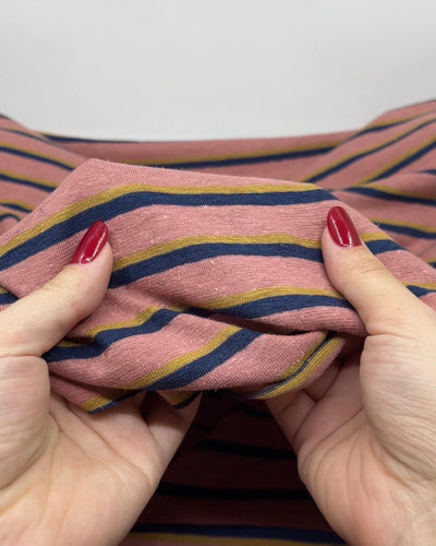 Retro Stripe Hemp Organic Cotton Jersey - Dusty Pink/Navy/Hay | Blackbird Fabrics