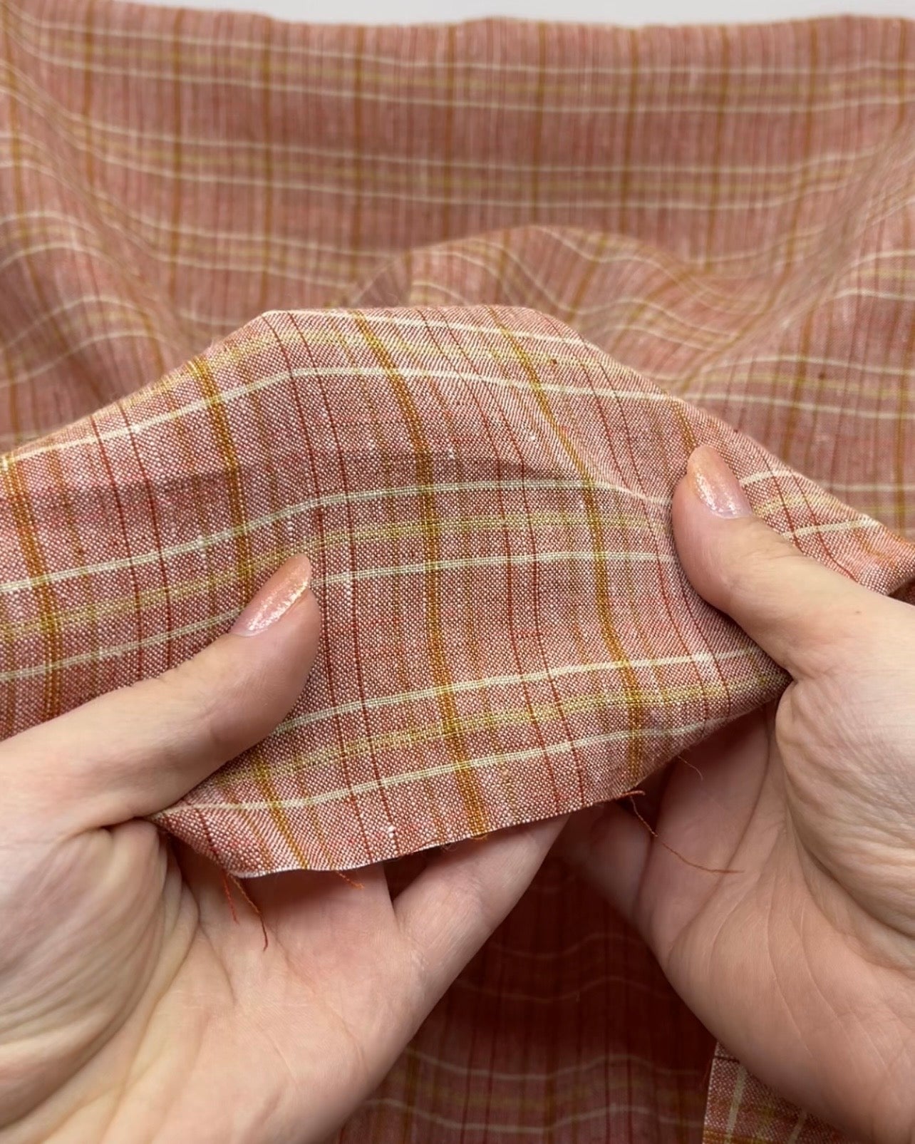 Sherbert Plaid Stonewashed Linen - Blood Orange | Blackbird Fabrics