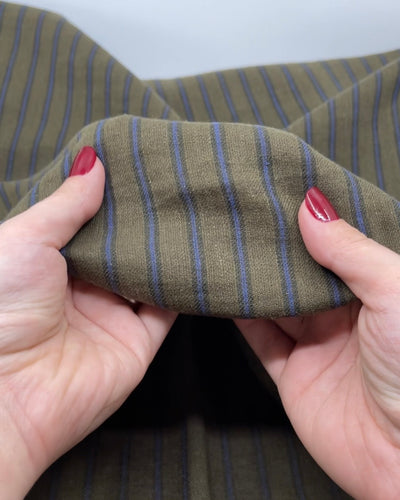 Stripe Yarn Dyed Cotton Linen - Kale/Denim | Blackbird Fabrics