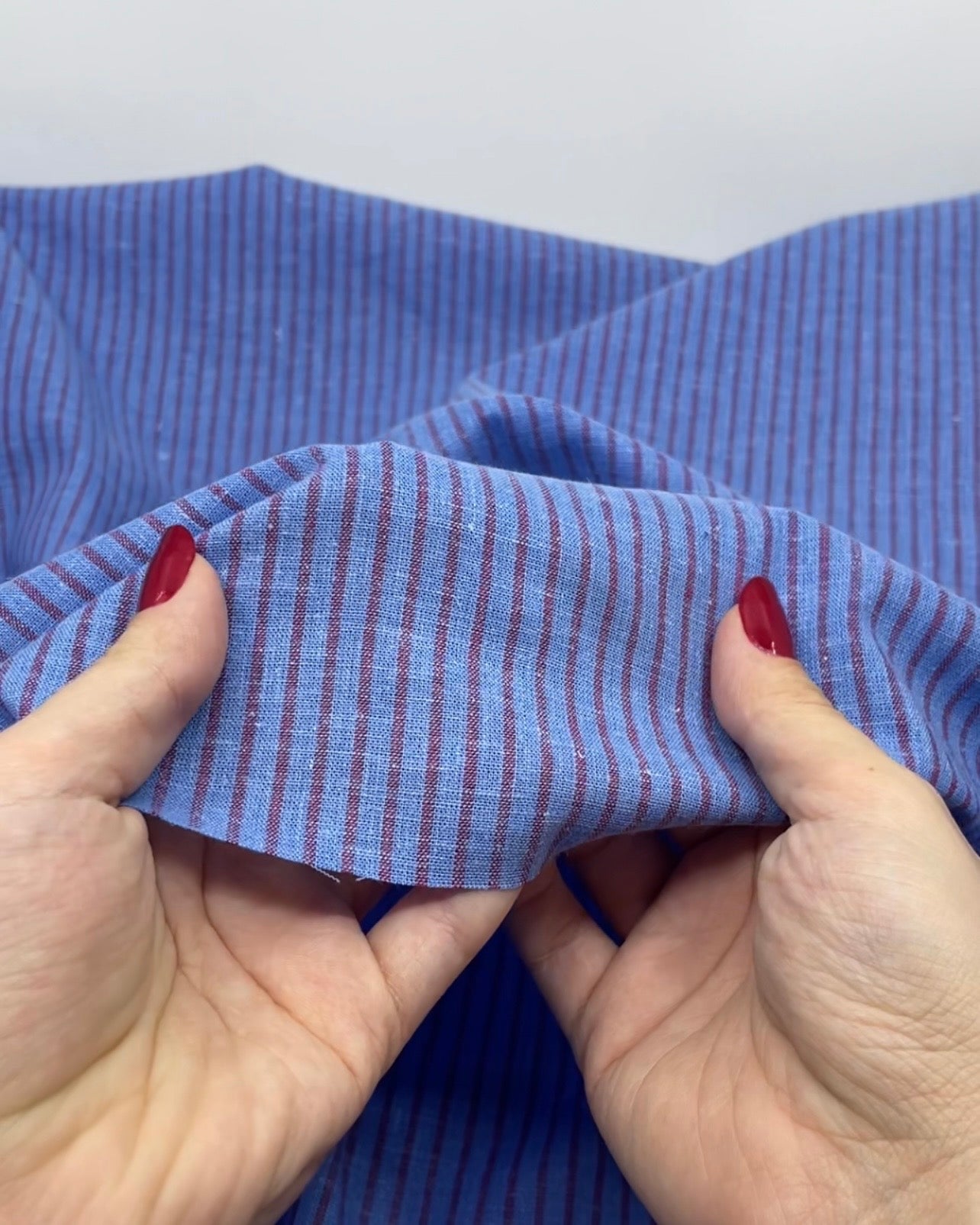 Striped Stretch Hemp Lyocell Blend - Cornflower/Berry | Blackbird Fabrics