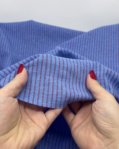 Striped Stretch Hemp Lyocell Blend - Cornflower/Berry | Blackbird Fabrics