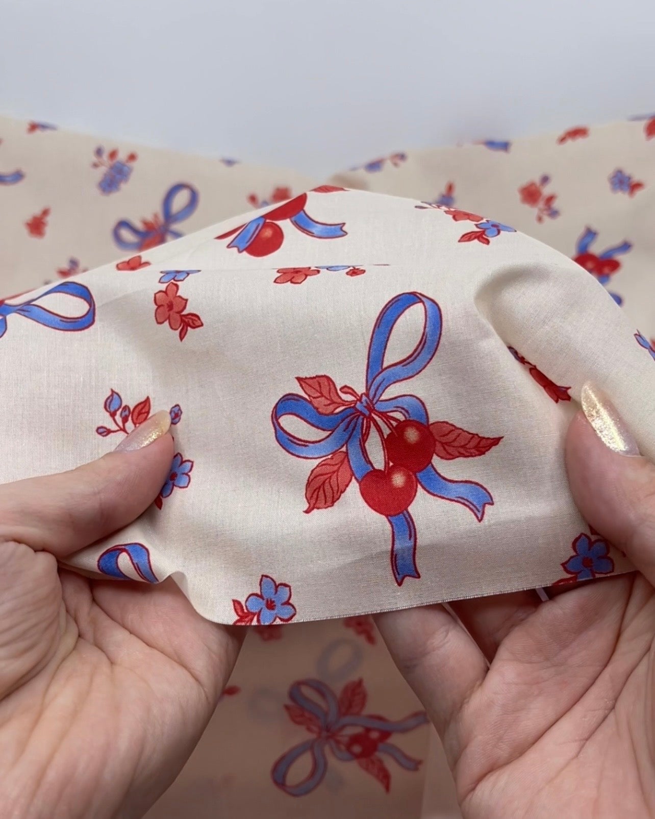 Sweet Treat Cotton Lawn -  Ivory/Cherry/Sky Blue | Blackbird Fabrics