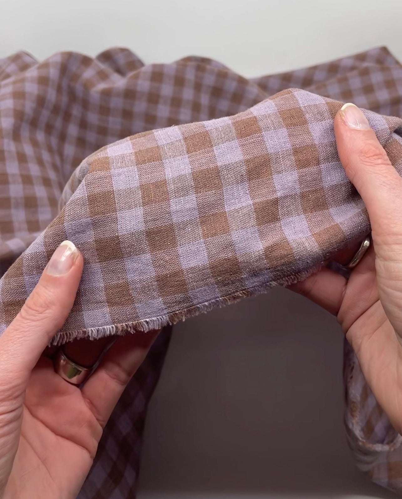Mini Check Yarn Dyed Cotton Linen - Baby Blue/Chocolate