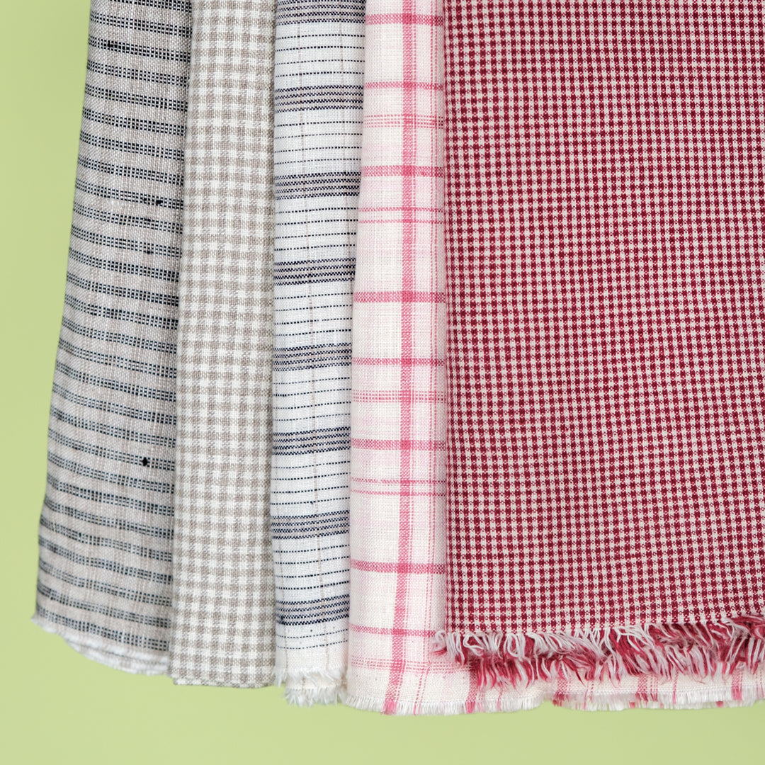 Micro Gingham Yarn Dyed Linen - Berry
