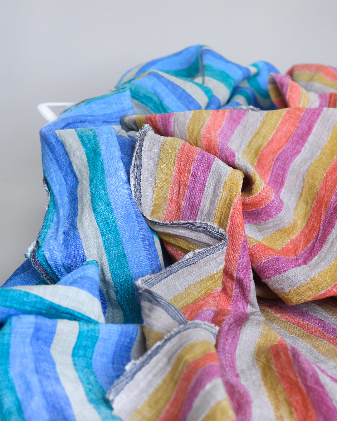Wide Stripe Yarn Dyed Linen - Aqua/Cornflower/Azure