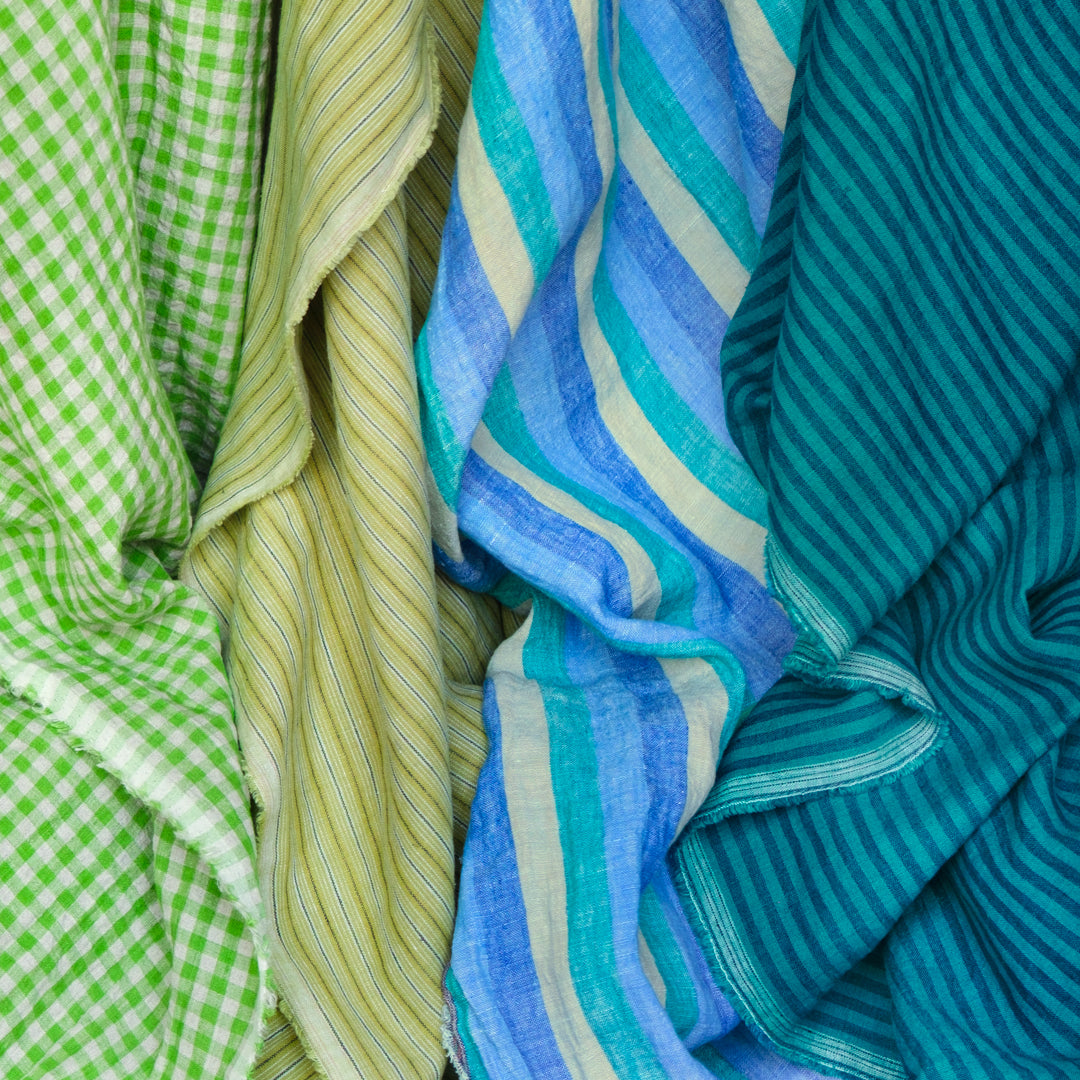 Sorbet Stripe Yarn Dyed Linen Cotton - Avocado/Forest