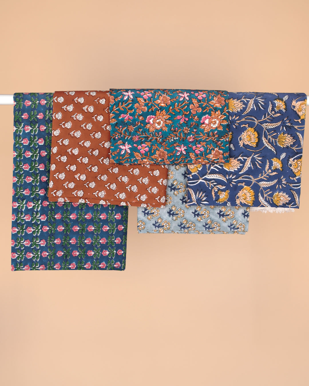 Bloom Block Printed Organic Cotton Batiste - Deep Ocean/Grass/Rose