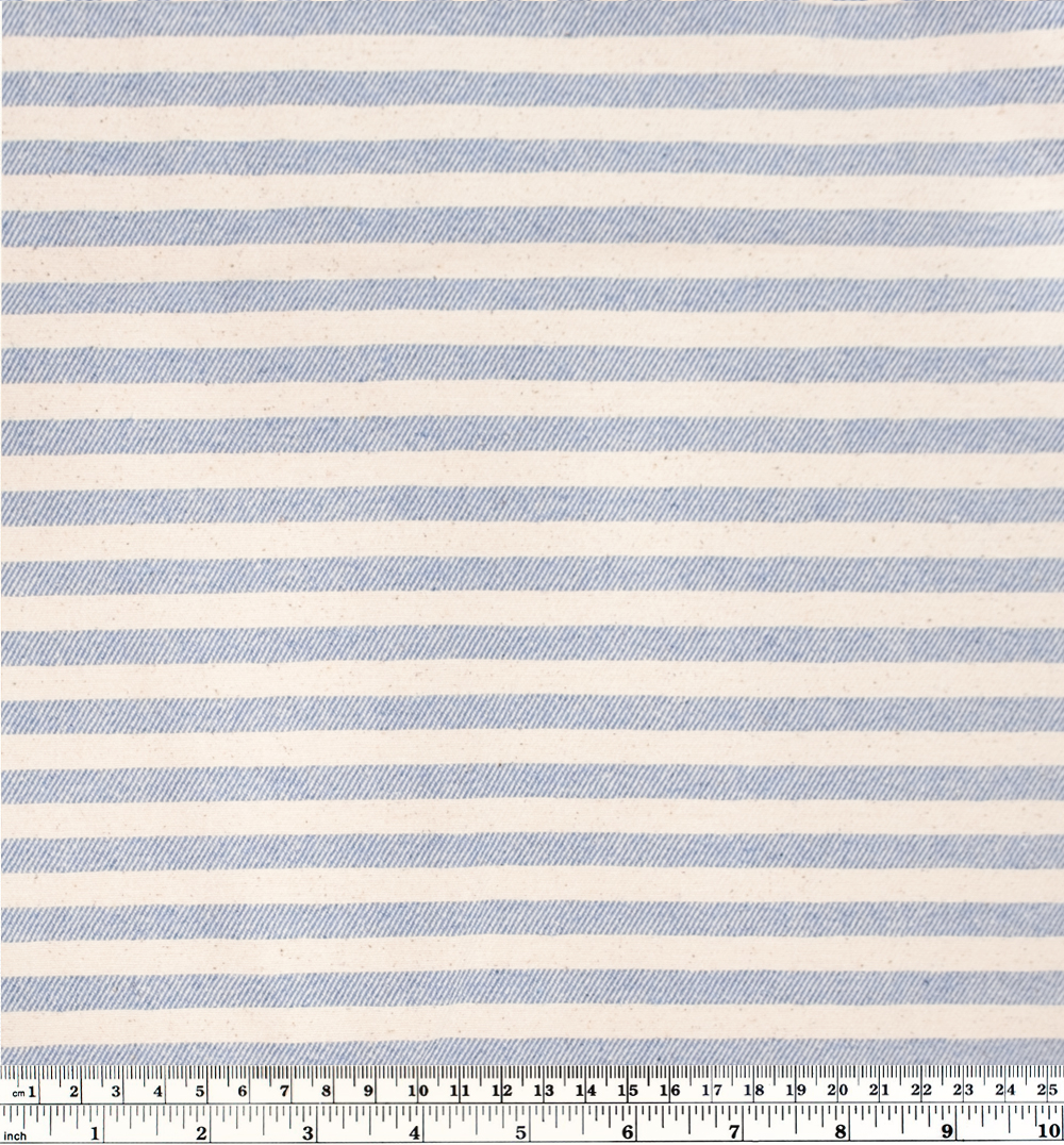 10.5oz Upcycled Striped Denim - Pale Blue/Natural Fleck