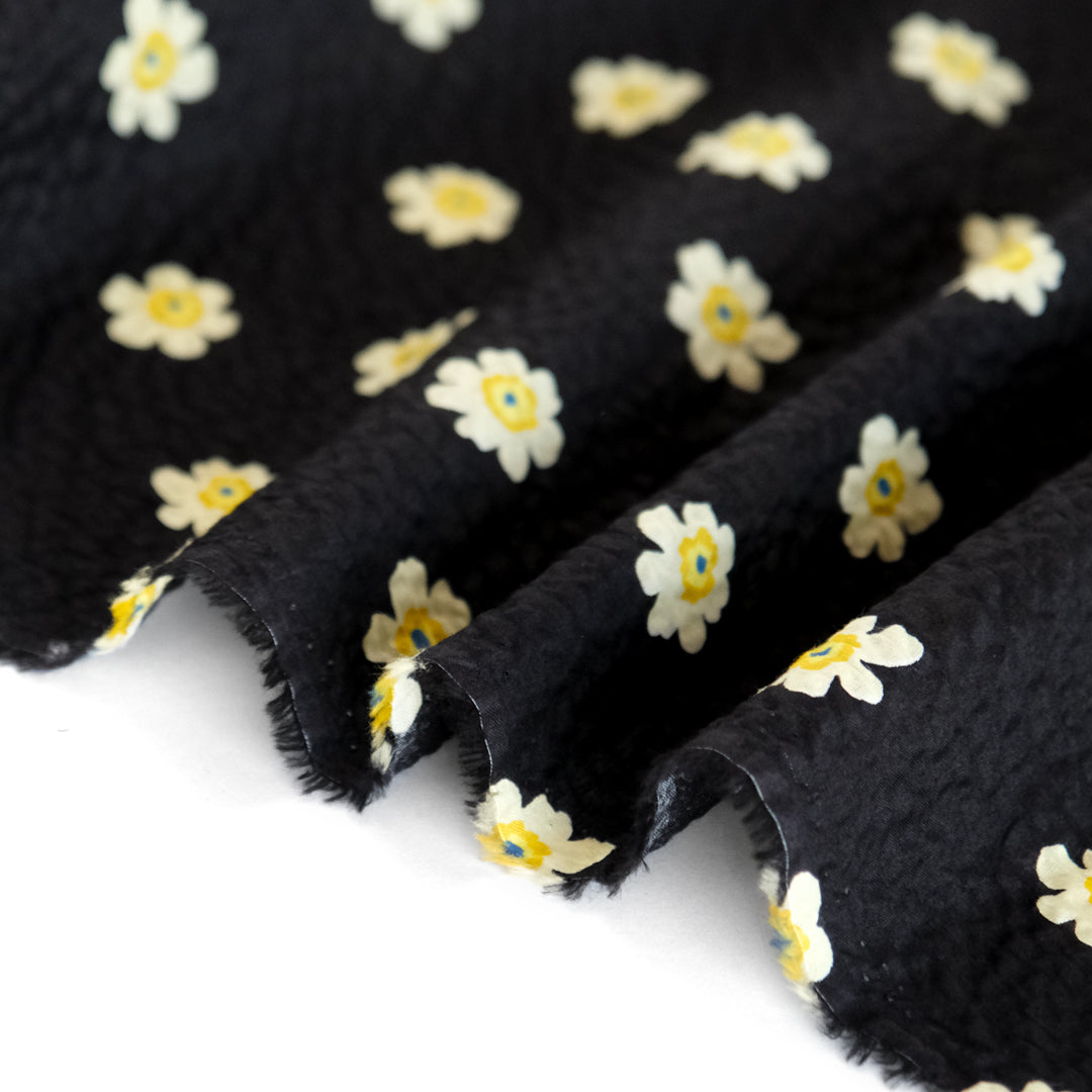 Bloom Print Crinkle Cotton - Black | Blackbird Fabrics